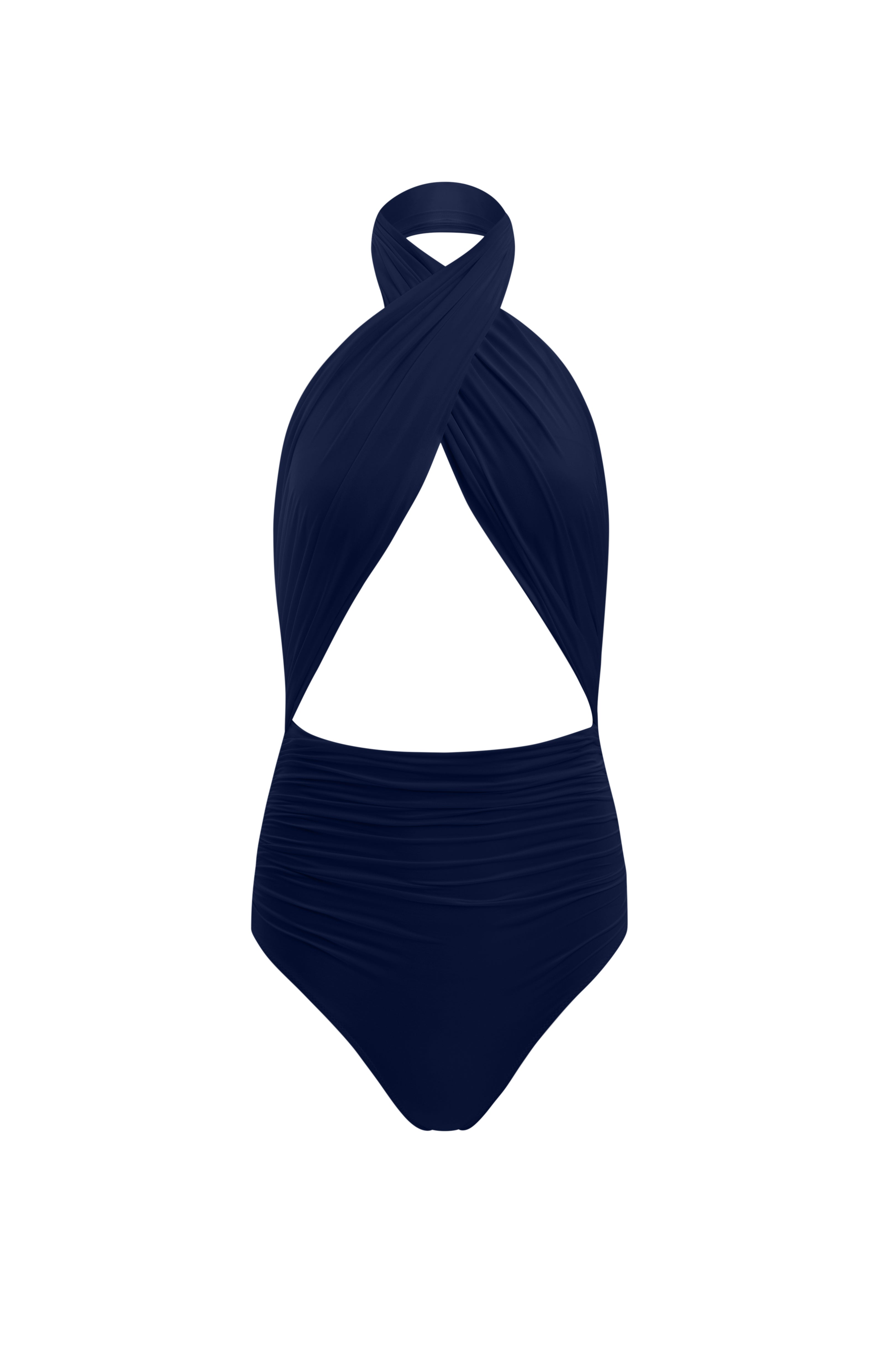 Cross-Front Halter One-Piece Swimsuit - Navy