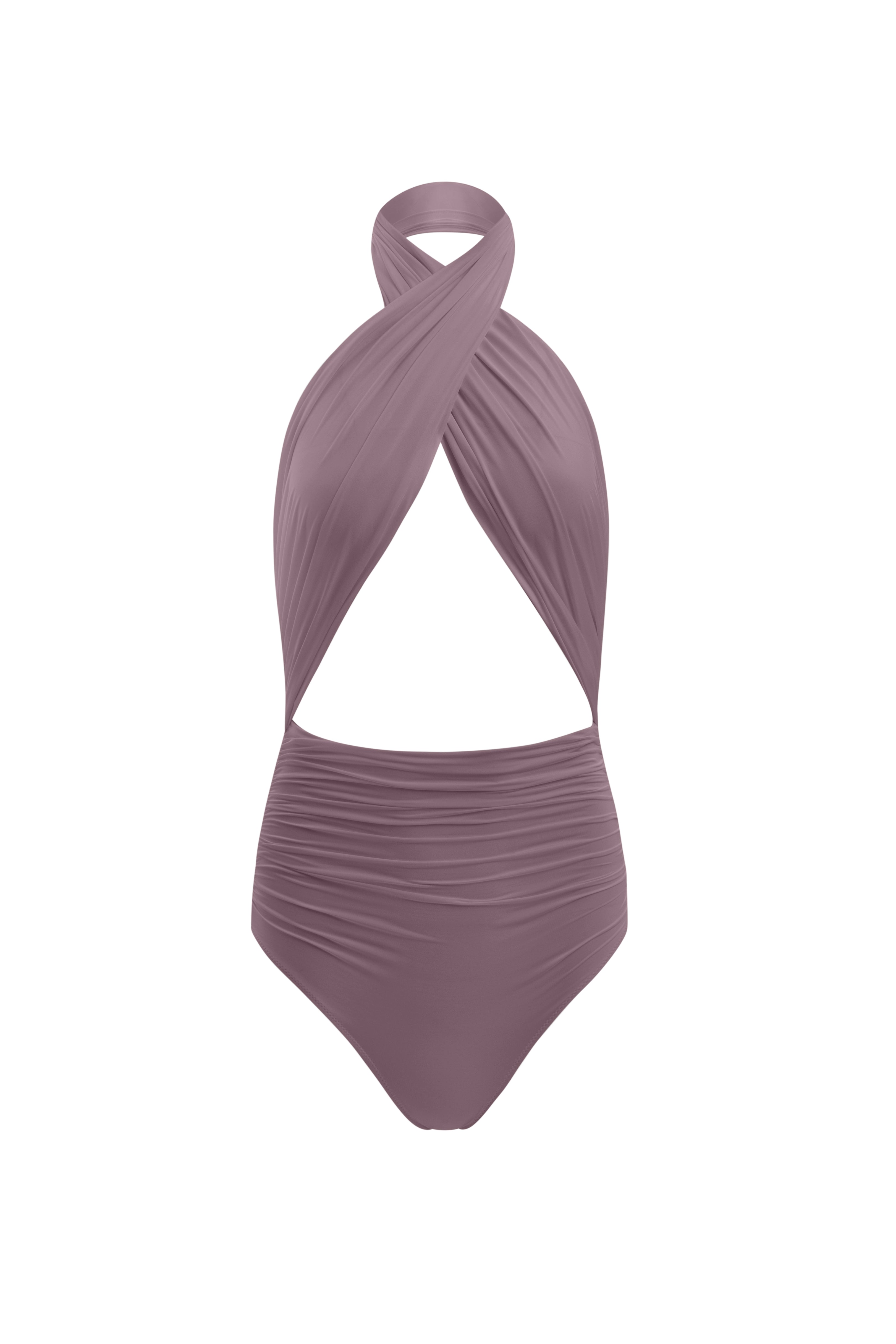 Cross-Front Halter One-Piece Swimsuit -Mauve Taupe