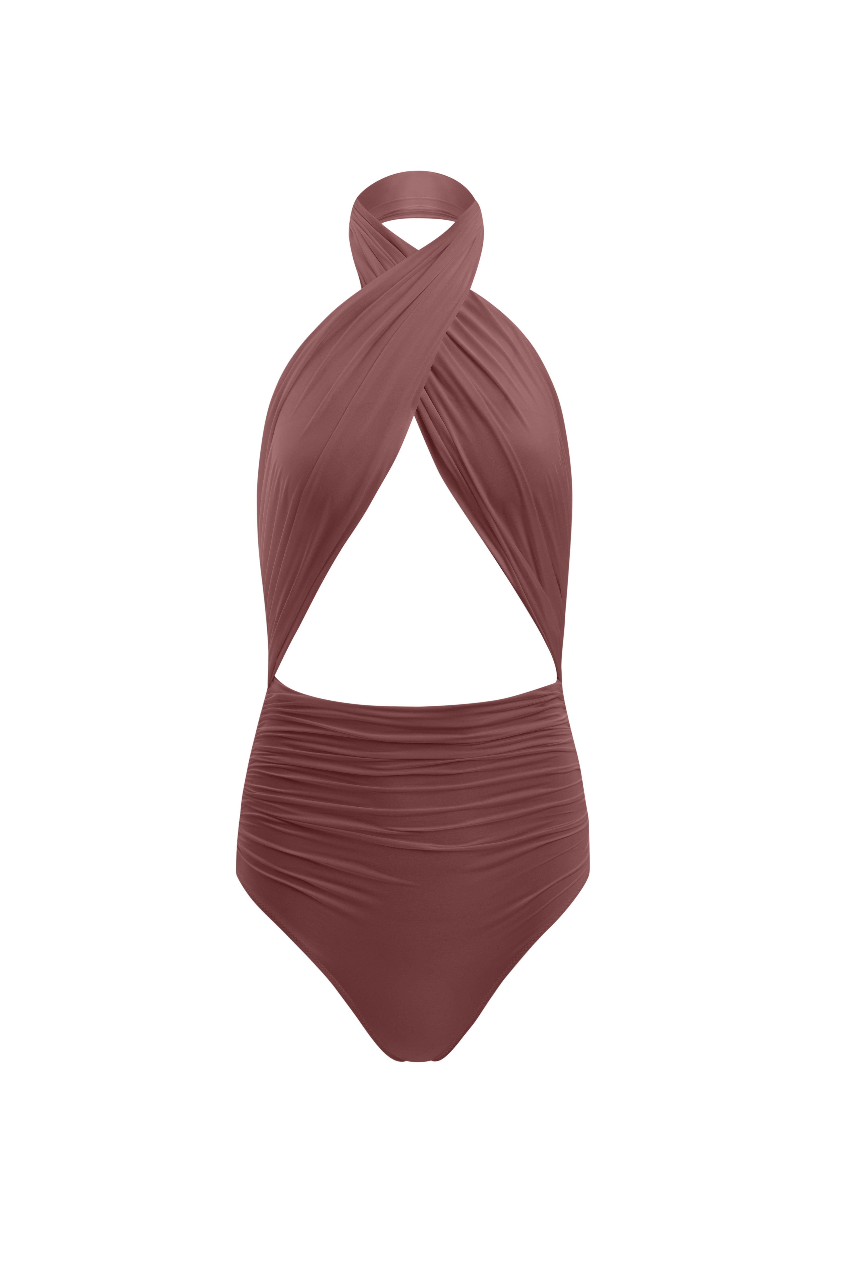 Cross-Front Halter One-Piece Swimsuit - Soft Clay Rose