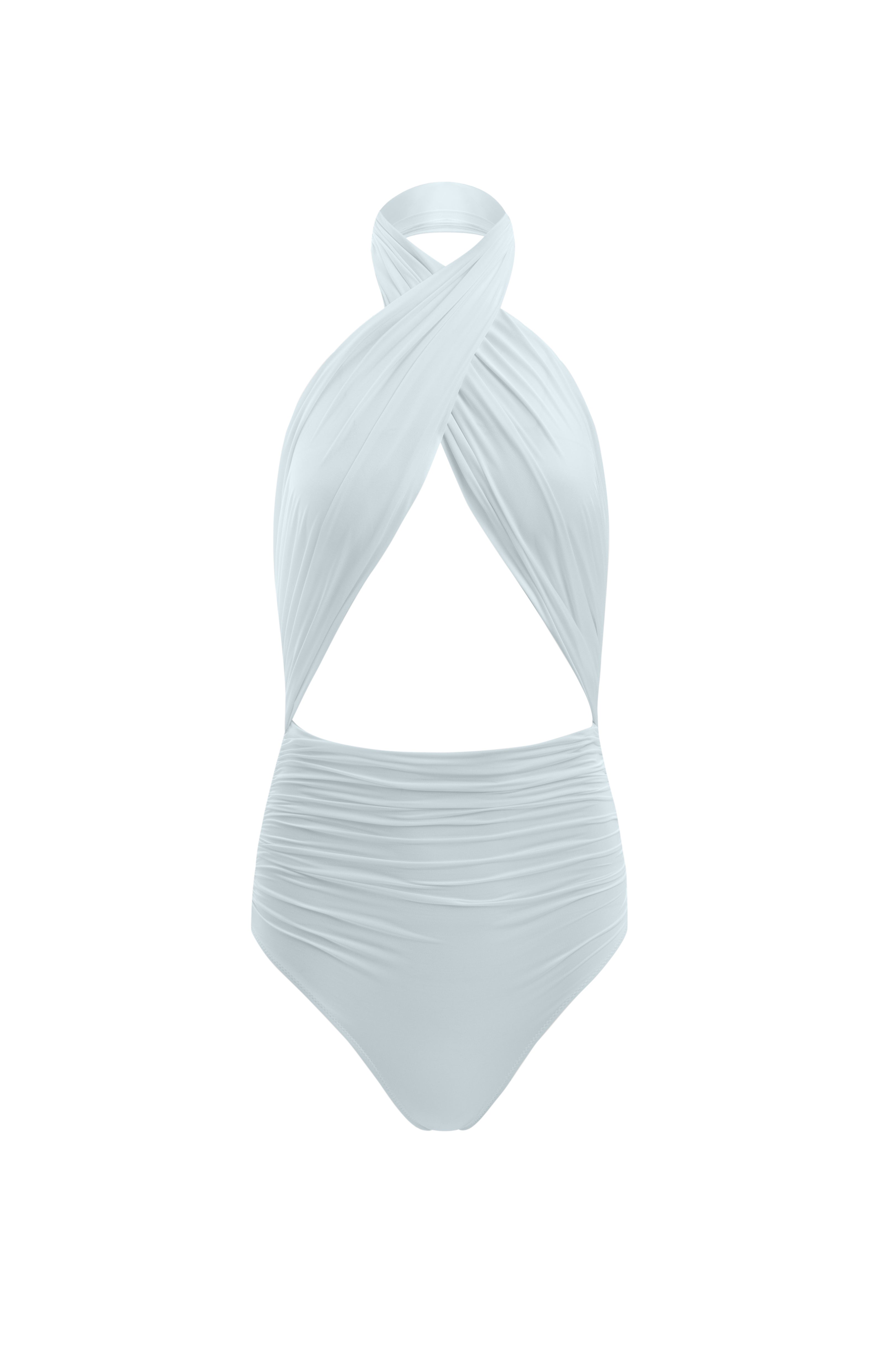 Cross-Front Halter One-Piece Swimsuit - Glacier Blue