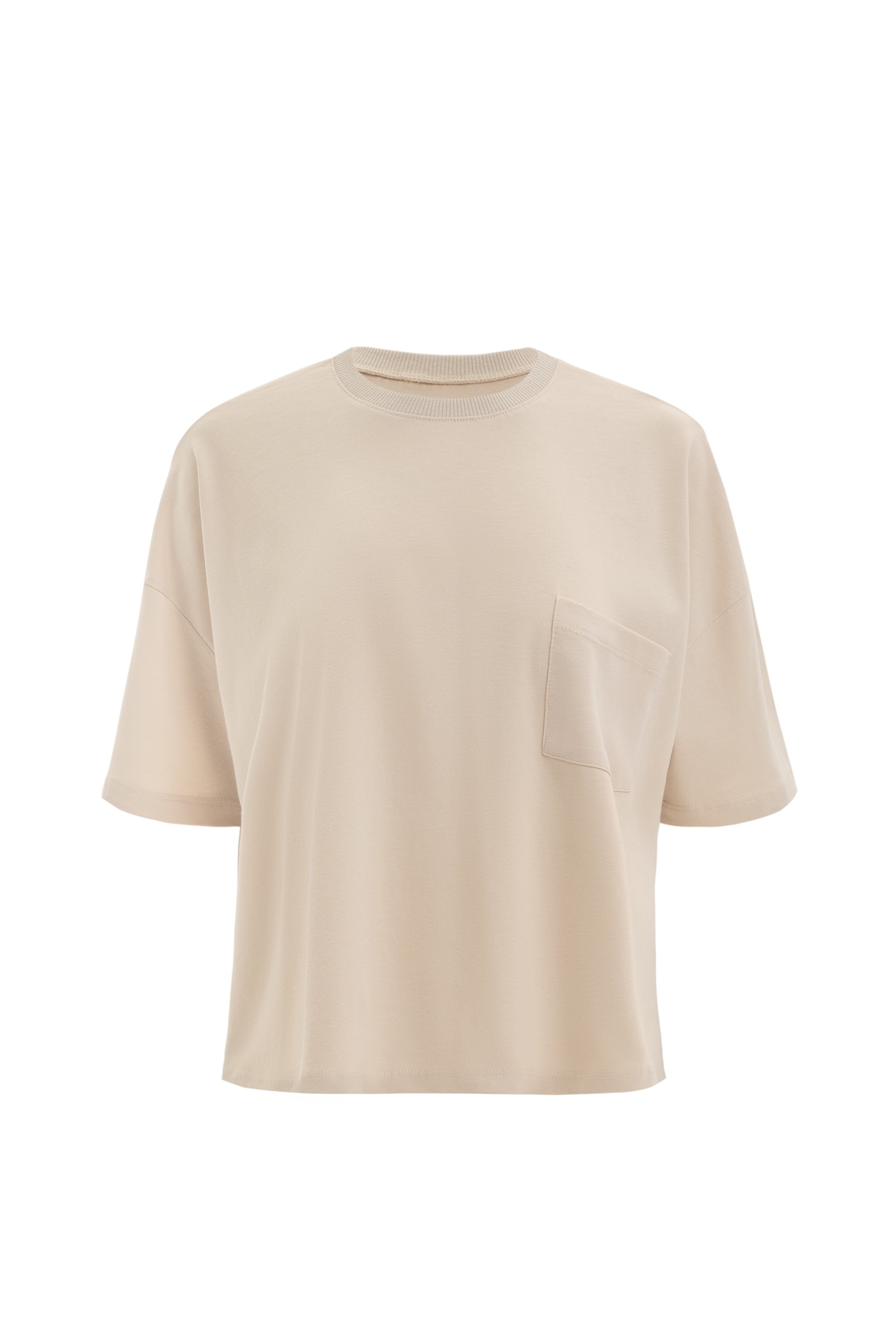 PRL women beige oversized t-shirt with front pocket relaxed fit resort cover up product image