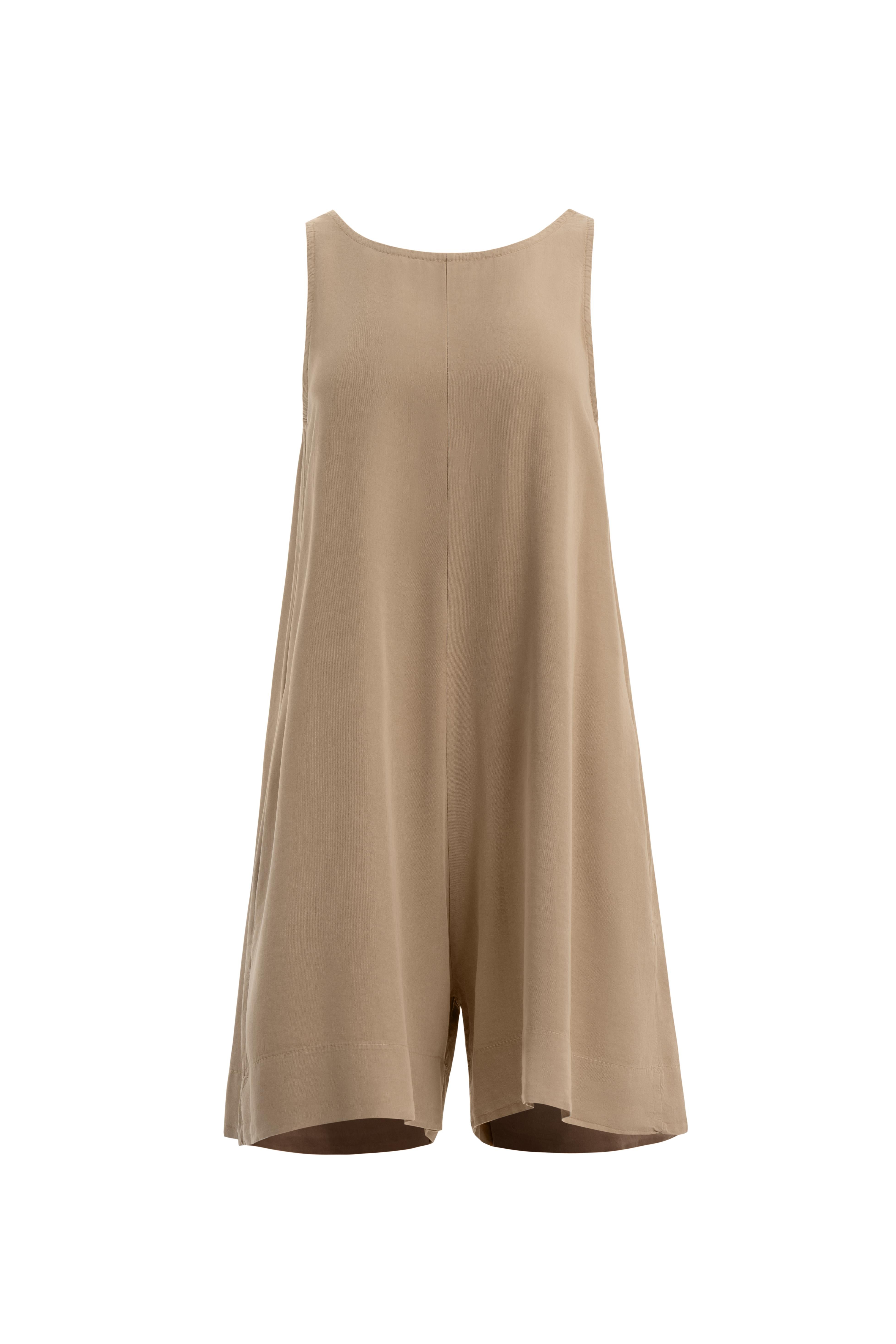 PRL women beige sand open back romper with pockets relaxed summer resort wear