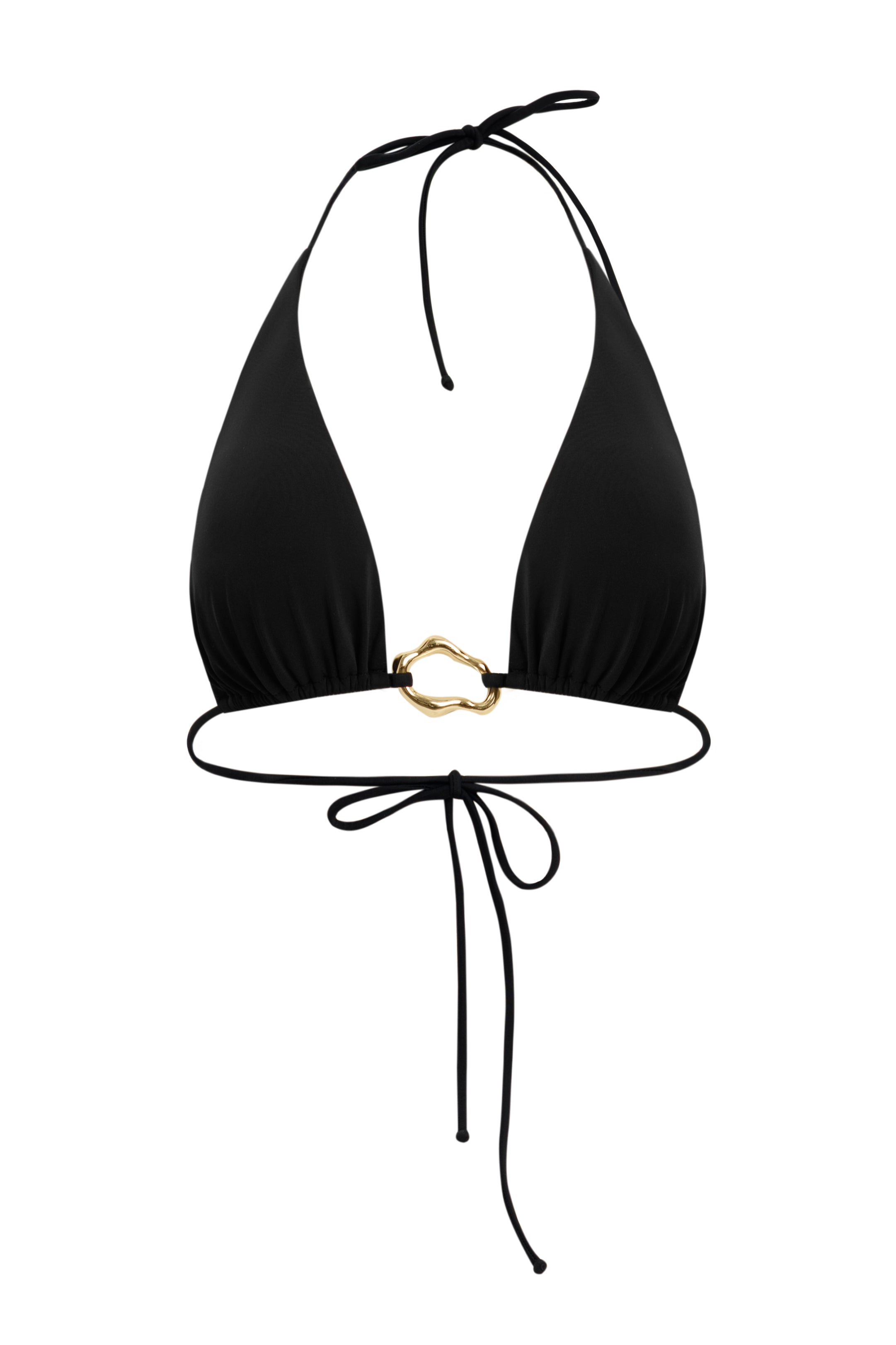 PRL women black halter triangle bikini top with gold ring hardware swimwear product view