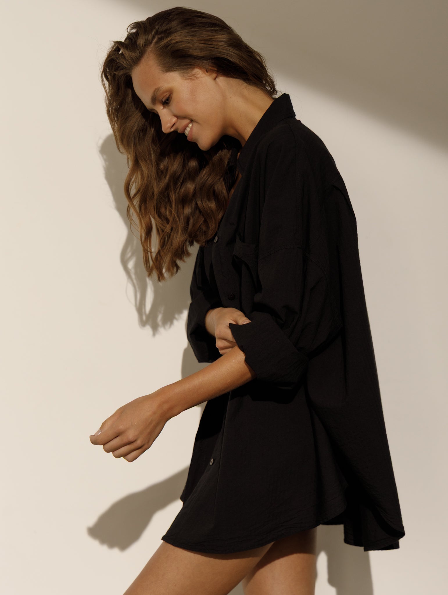 PRL women  black oversized resort shirt relaxed lightweight beach cover up coastal summer style