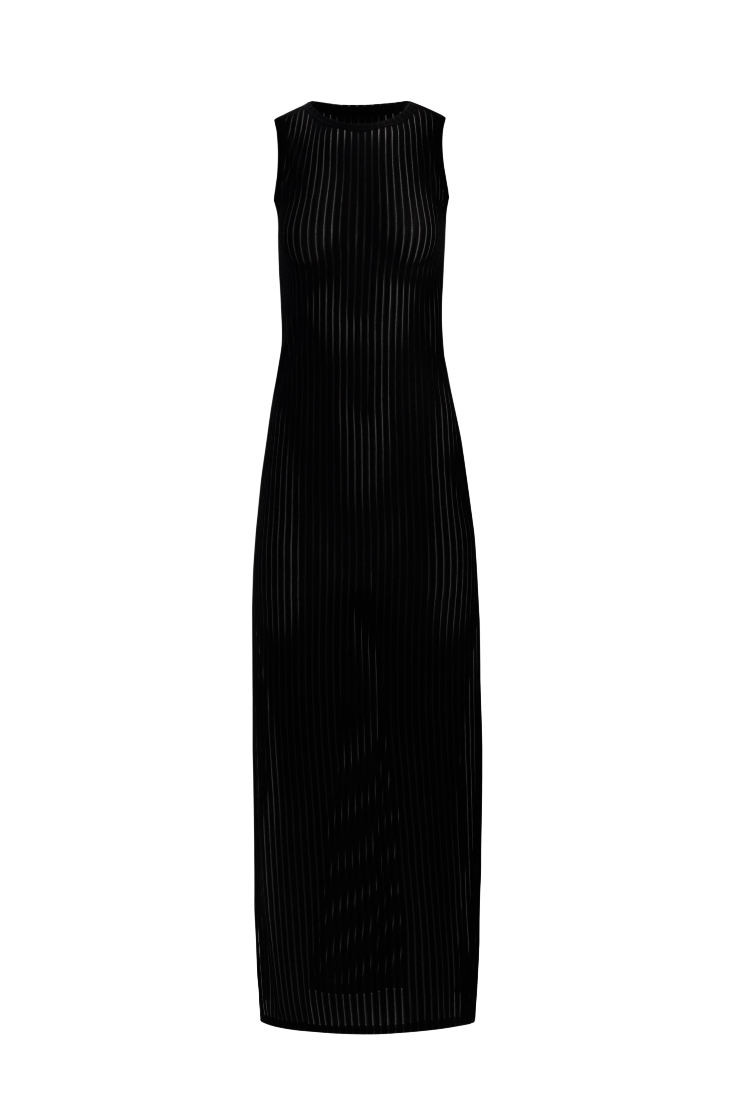 PRL women black sheer ribbed maxi dress with high side slit minimalist resort beachwear product image
