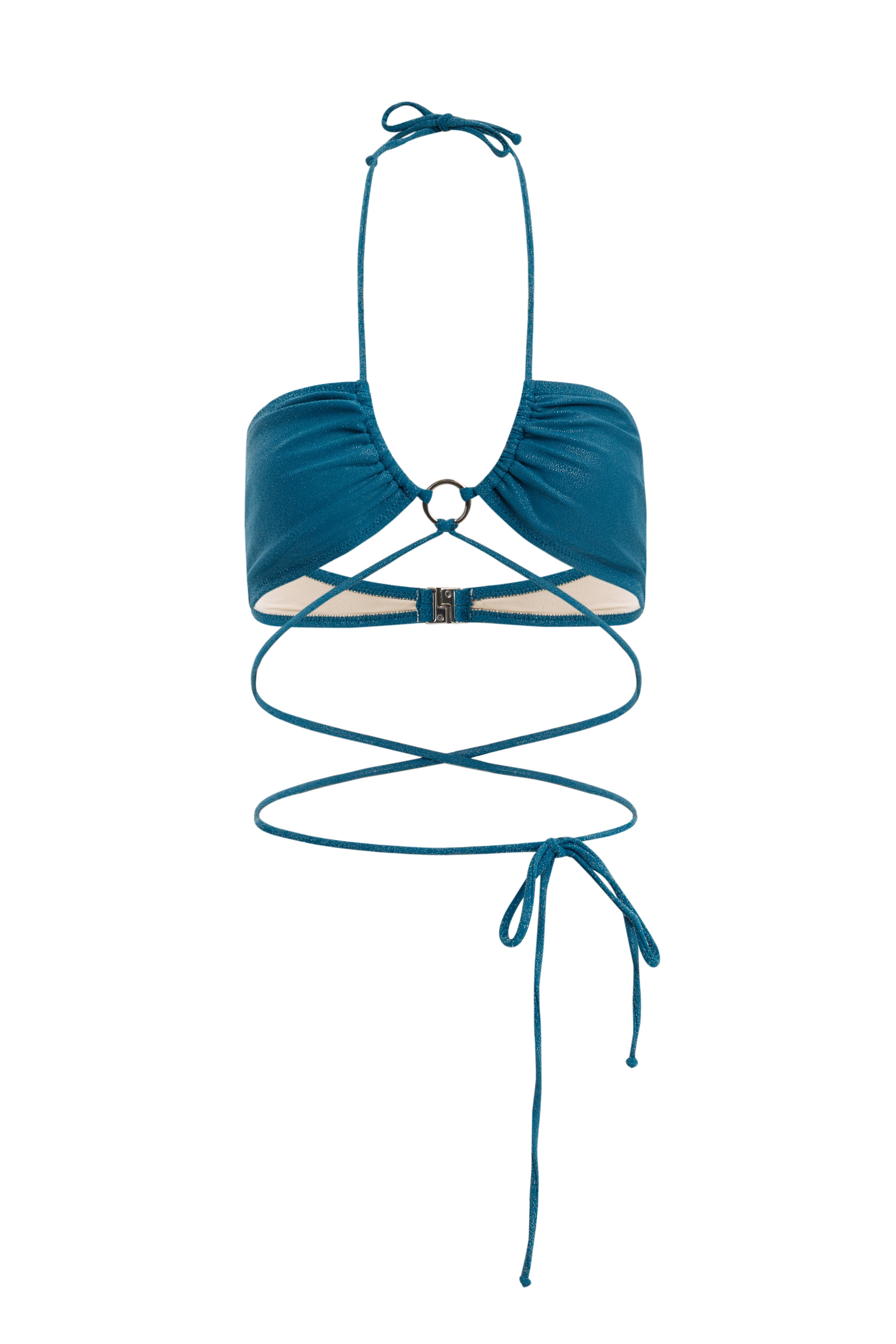 PRL women blue shimmer halter wrap bikini top swimwear product view