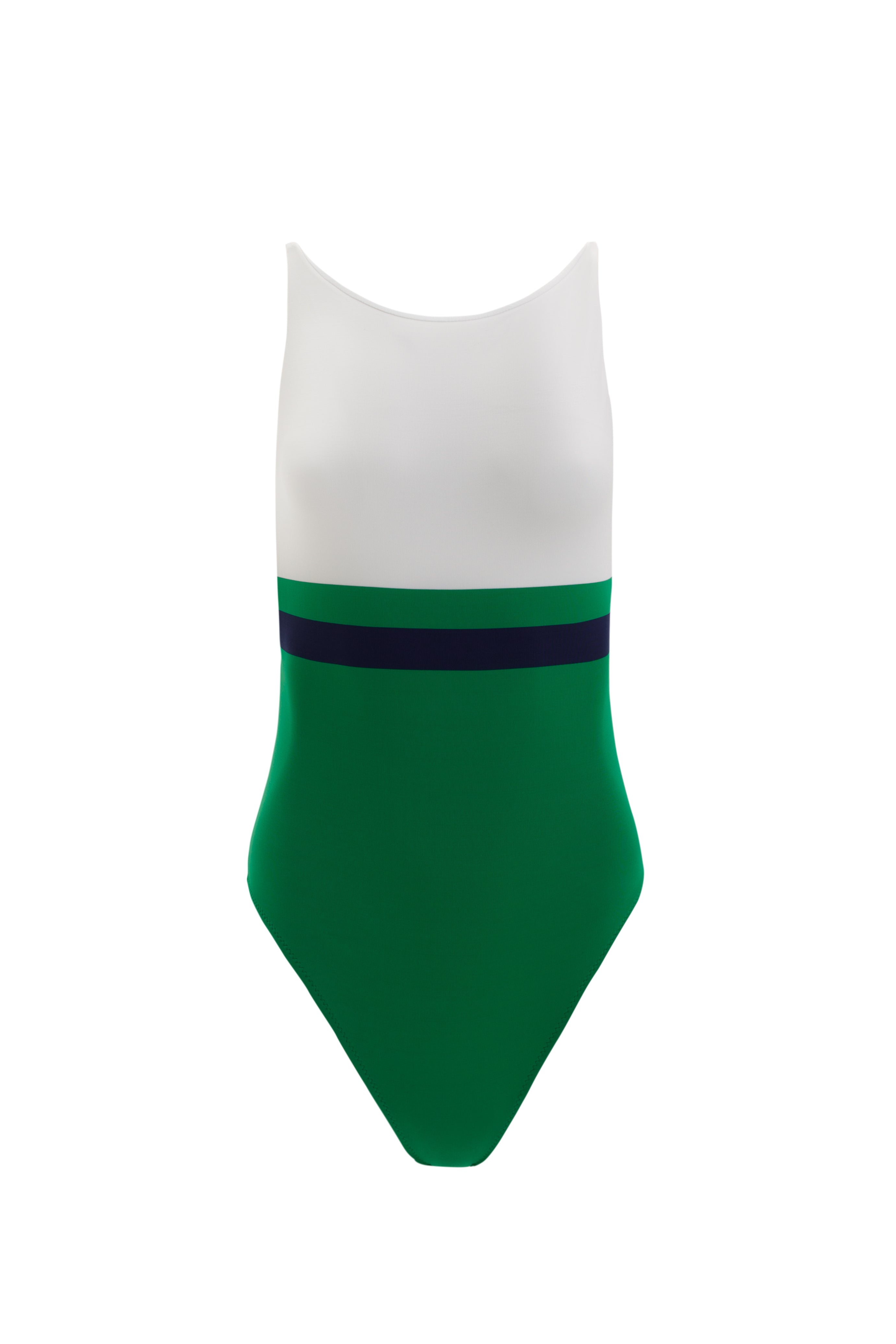 PRL green and white one piece swimsuit product image, elegant luxury swimwear for beach vacation and resort wear