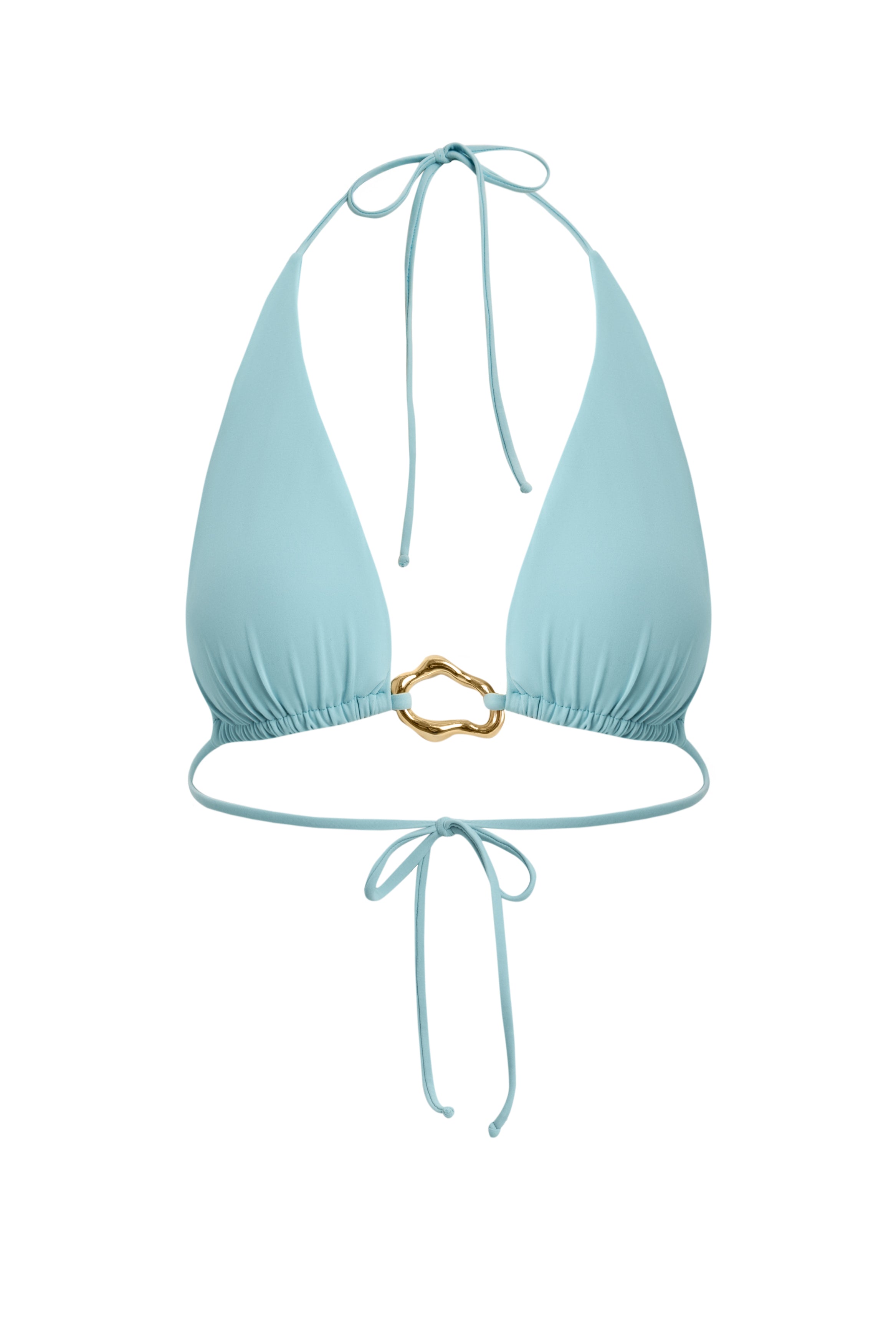 PRL women light blue triangle bikini top with gold ring hardware swimwear product view