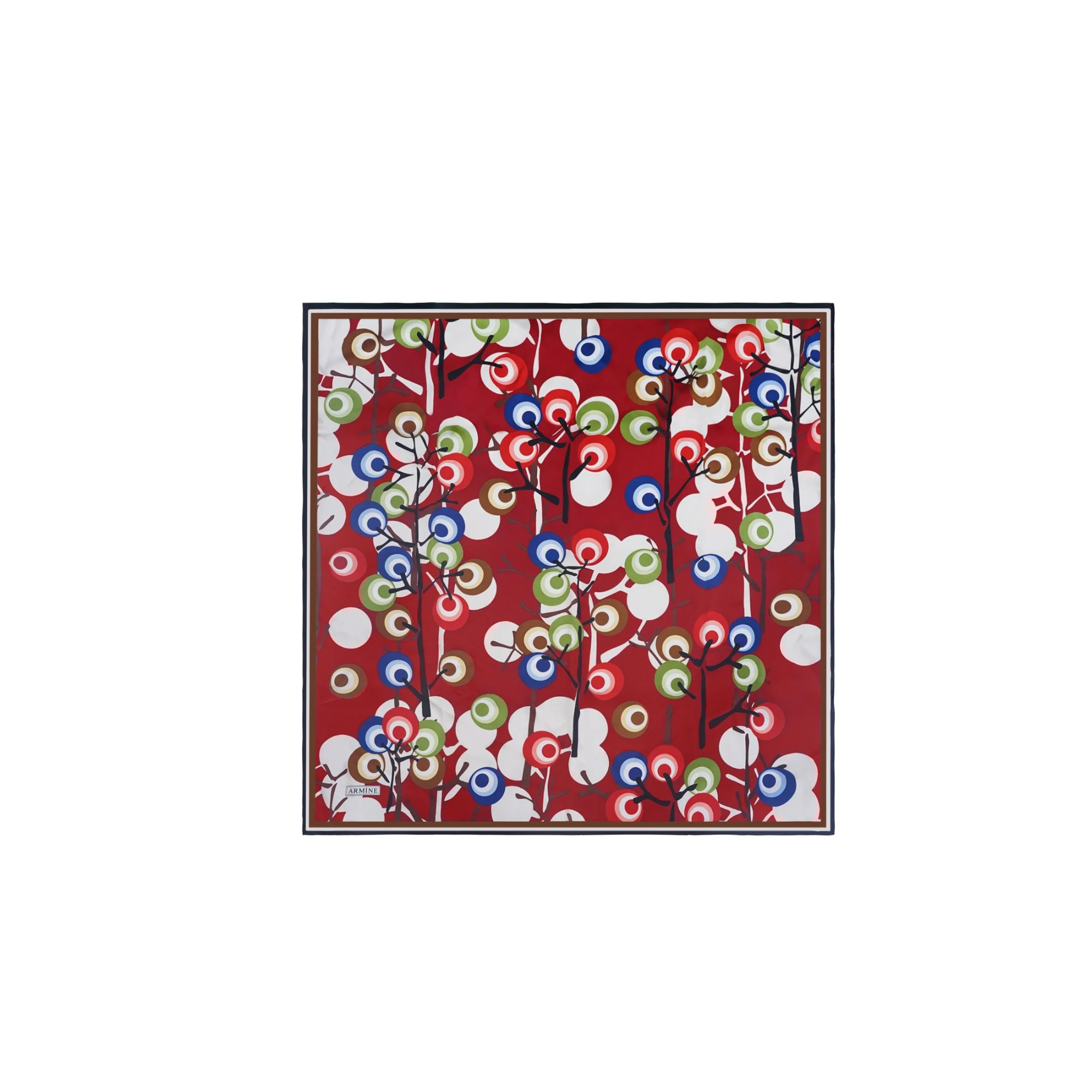 PRL square silk scarf with red background and colorful berry branch print statement resort cover-up