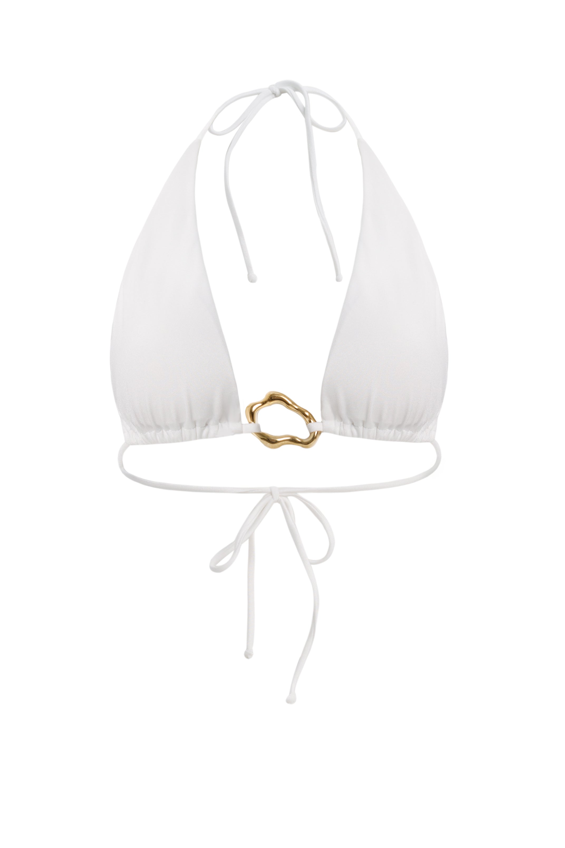 PRL women white halter triangle bikini top with gold ring hardware swimwear product view